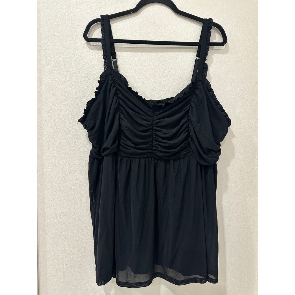 Torrid Womens Black Mesh Ruched Ruffle Babydoll Camisole Top Plus Size 3 3X